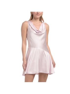 French Connection Oona Pale Pink Satin Asymmetrical Cowl Neck Dress